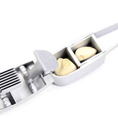 Garlic Slicer and Press Combo with Built-In Cleaning Brush – Durable Aluminum