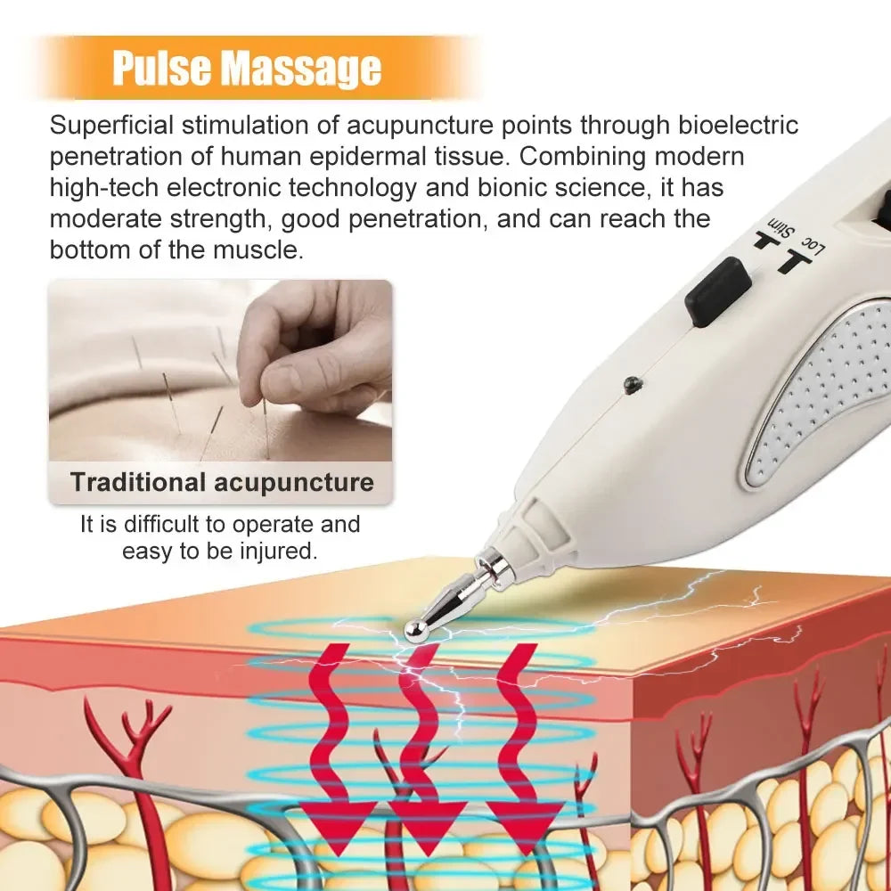 Rechargeable Massage Pen with LCD, 10 Intensity Levels, Needle-Free Tips