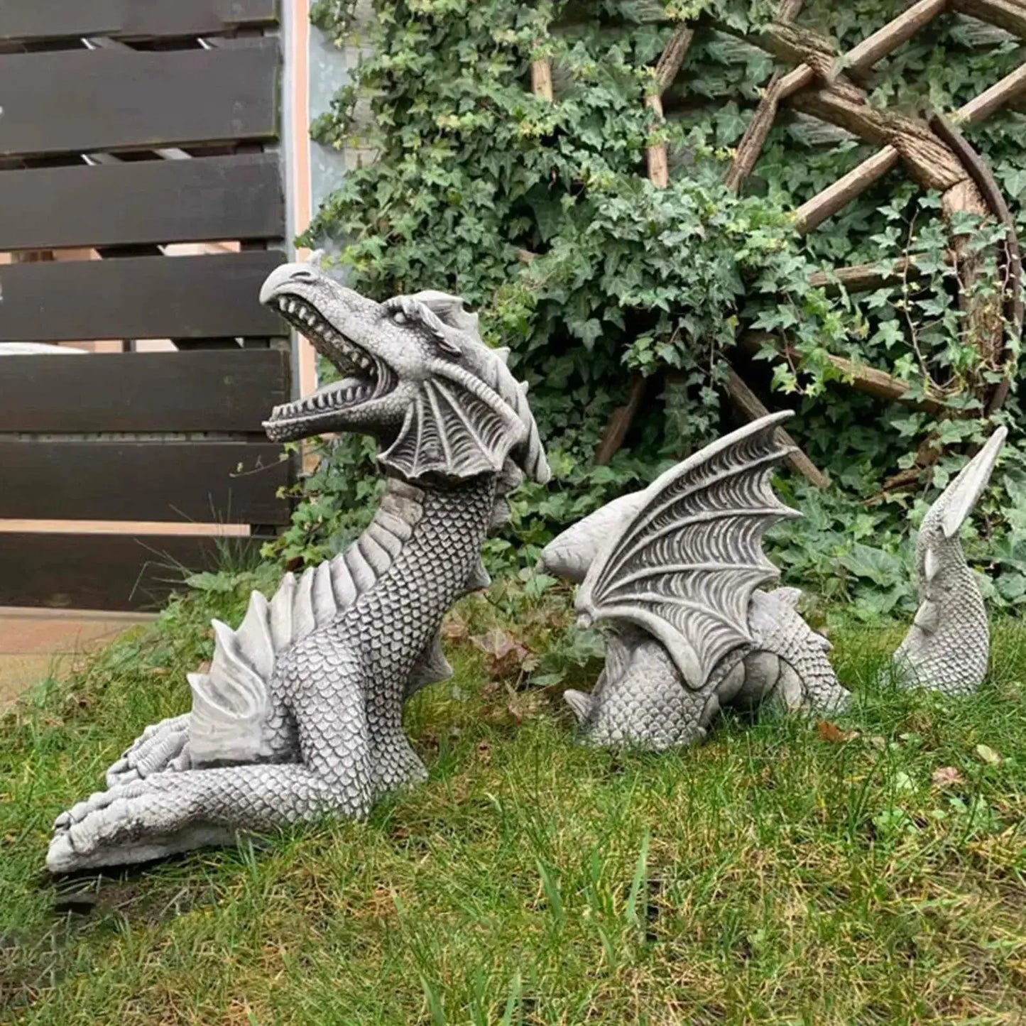 Resin Dragon Garden Statue | Gothic Fantasy Sculpture | Outdoor Decor