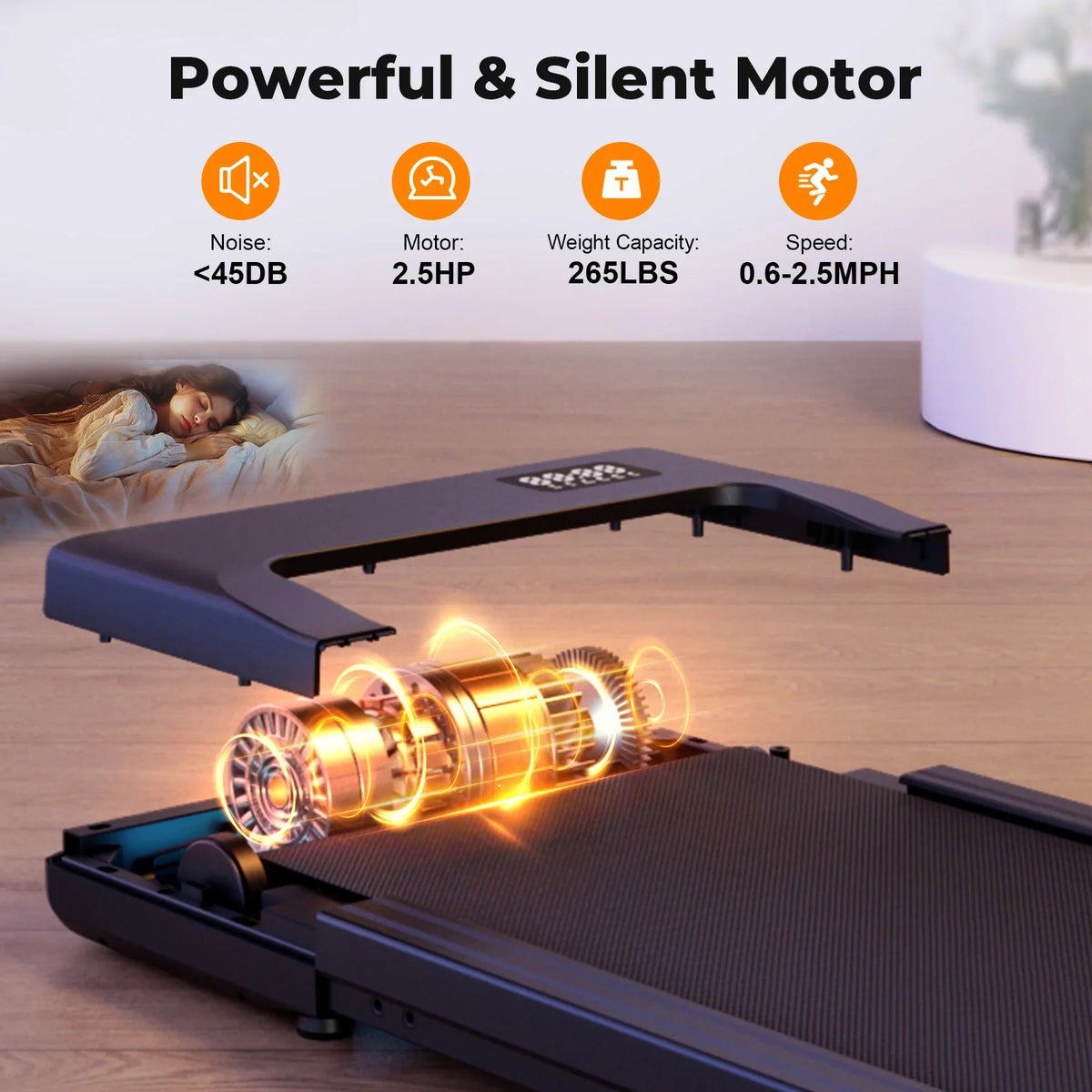 Slim Under Desk Treadmill with 2.5HP Motor | 265 lb Capacity, LED Display, Remote, 2.5 MPH