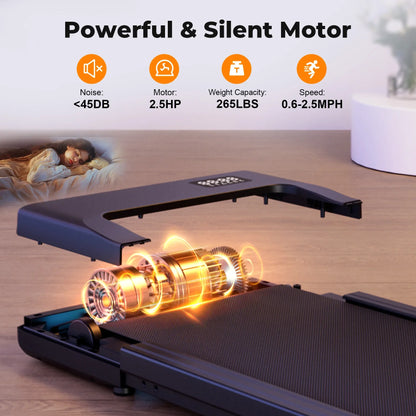 Slim Under Desk Treadmill with 2.5HP Motor | 265 lb Capacity, LED Display, Remote, 2.5 MPH