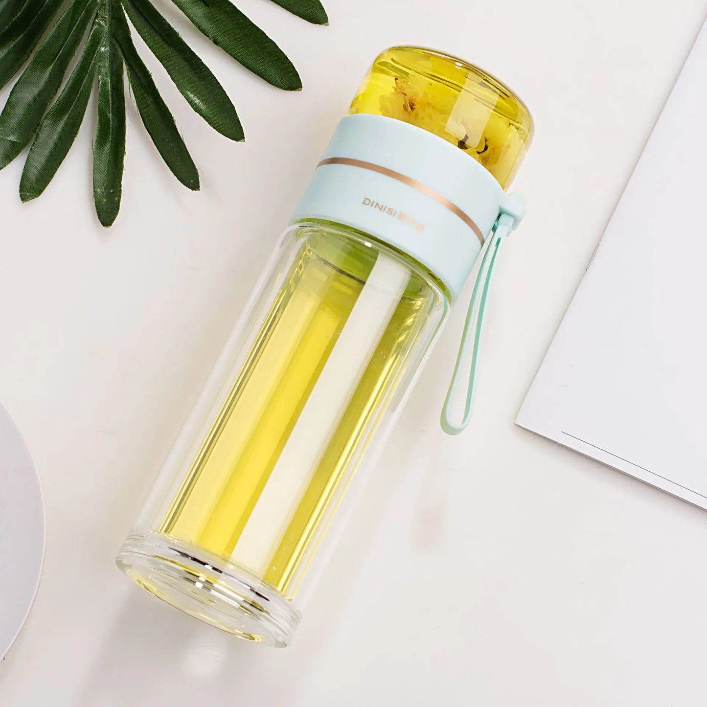 Double-Wall Borosilicate Tea Infuser Bottle 13.5 oz with Stainless Steel Filter