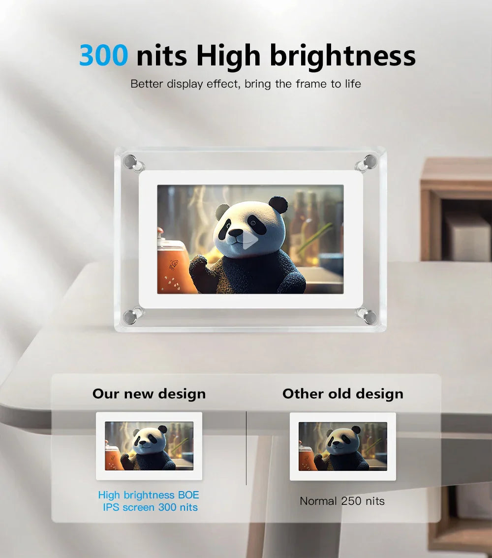 Rechargeable Digital Photo Frame with Acrylic IPS Screen for Home Decor