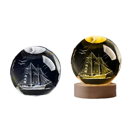LED Starry Sky Projector with Wooden Base - 3D Crystal Night Light for Bedroom and Gifts