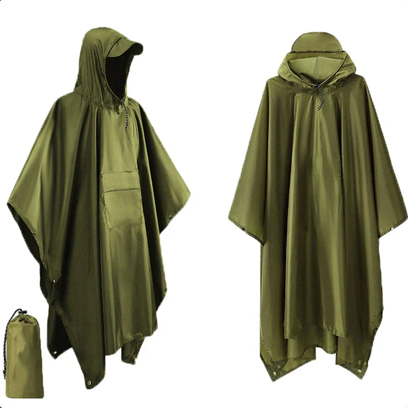 3-in-1 Waterproof Outdoor Poncho with Hood | Tarp & Bivvy 220x140 cm