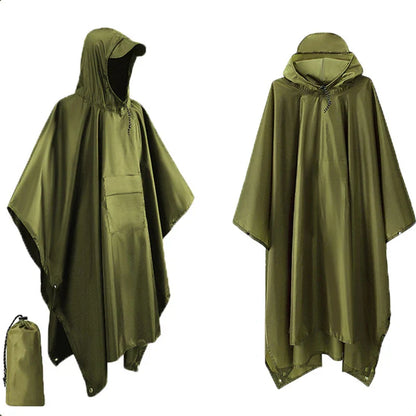 3-in-1 Waterproof Outdoor Poncho with Hood | Tarp & Bivvy 220x140 cm