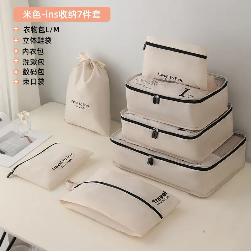 Luggage Organizer Set - 7-Piece Travel Packing Cubes - Waterproof Bags for Suitcases