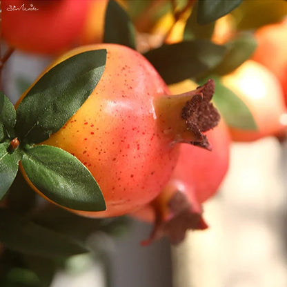 Set of 6 Faux Pomegranate Fruit Stems with Foliage