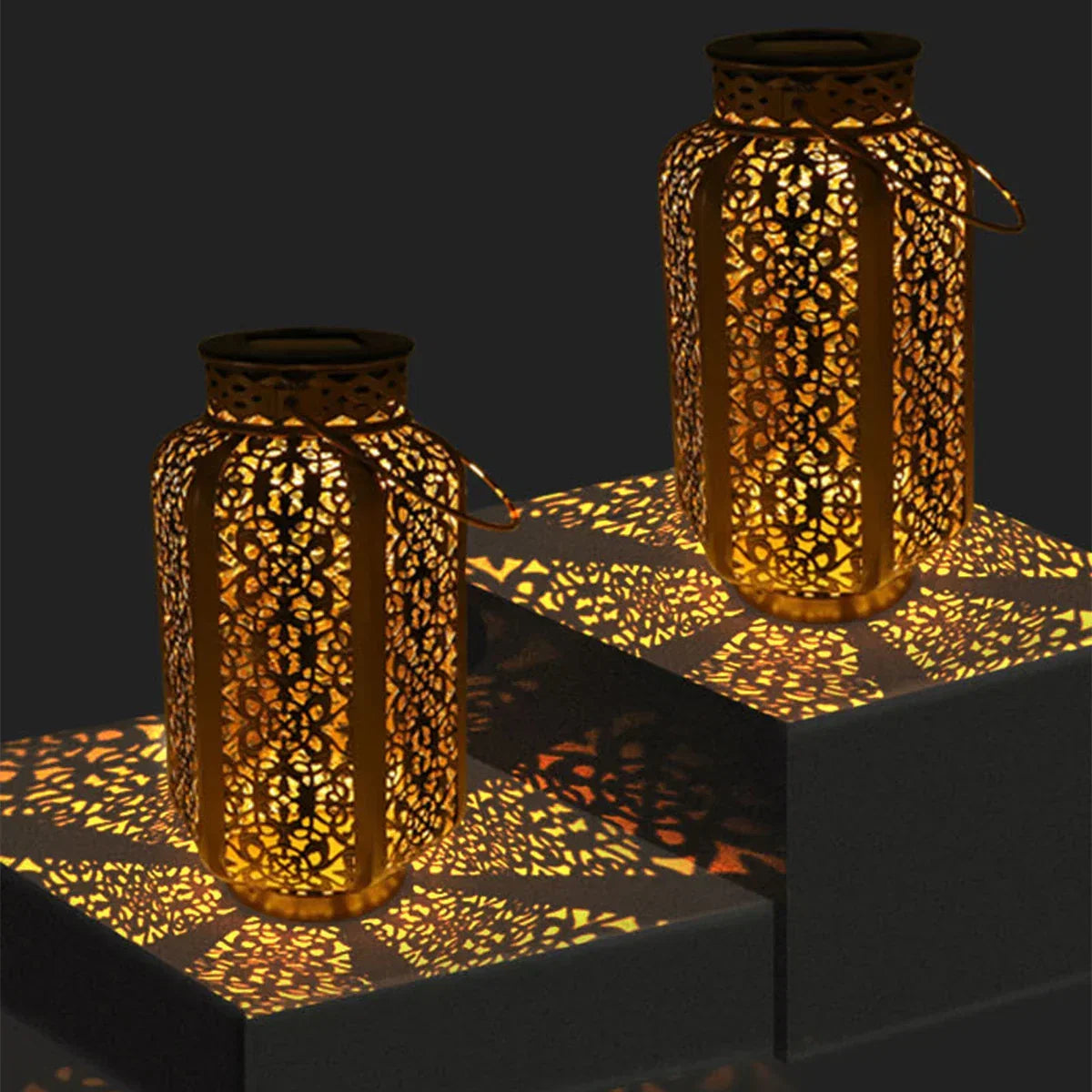 Moroccan-Style Solar Lantern with Iron Lattice for Garden Decor