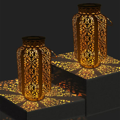 Moroccan-Style Solar Lantern with Iron Lattice for Garden Decor