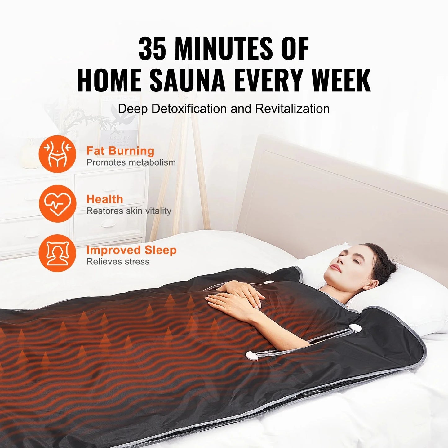 Foldable Waterproof Infrared Sauna Blanket 36 x 76 in | 6 Heat Settings, 86–176°F, Timer 1–60 Minutes, Armholes