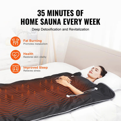 Foldable Waterproof Infrared Sauna Blanket 36 x 76 in | 6 Heat Settings, 86–176°F, Timer 1–60 Minutes, Armholes