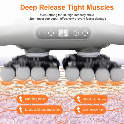 Deep Tissue Massage Gun with 42 Heads, Red Light Heat & Dual Handles - 9 Modes & Intensities