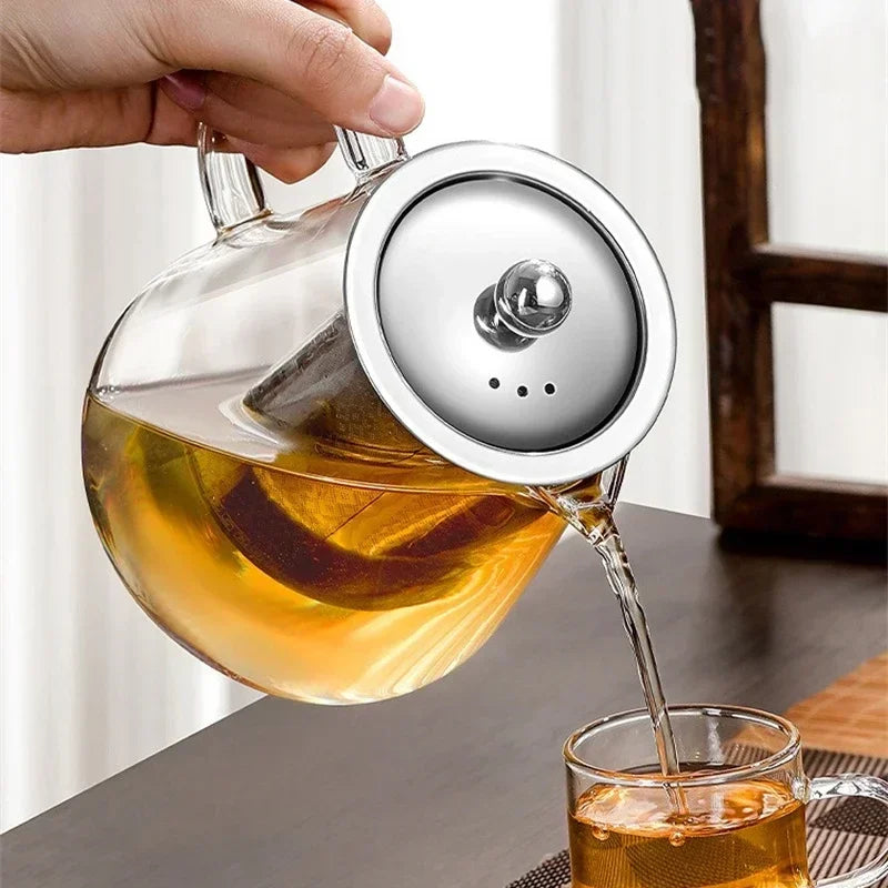 Heat-Resistant Glass Teapot 450ml-950ml with Stainless Steel Infuser for Kung Fu Tea, Puer and Oolong