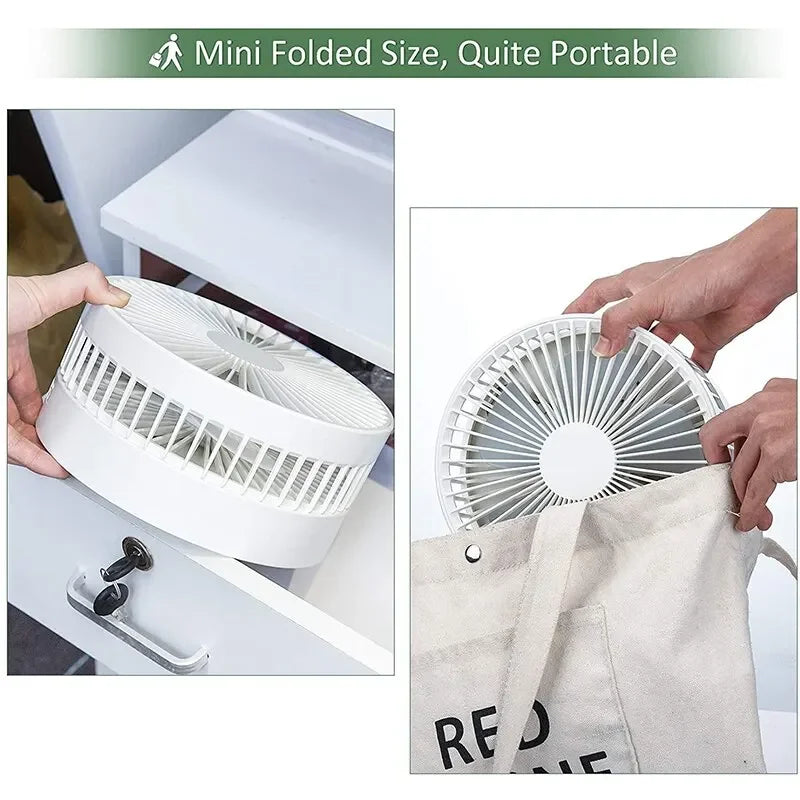 Portable Folding Fan with 7200mAh Rechargeable Battery – Low Noise, 4 Speeds