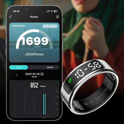Fitness Tracker Ring with OLED Screen | Monitors Heart Rate, SpO₂, Sleep, Stress, Activity, 5ATM Waterproof, Wireless Charging