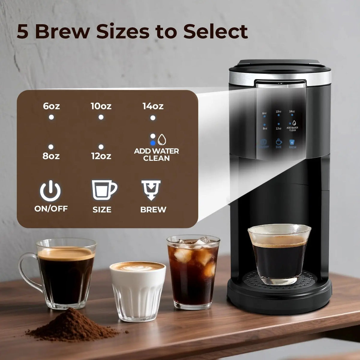 Coffee Maker with Dual Brew Options – K-Cup & Ground, 5 Sizes, 40oz Tank, Touchscreen