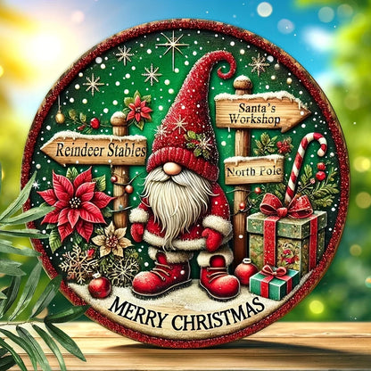 Round Wooden Christmas Sign - "Merry Christmas" - Traditional Door and Wall Decor