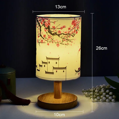 LED Table Lamp with Plum Blossom Design | Dimmable | Chinese Fabric Shade | Warm White Light | EU Plug