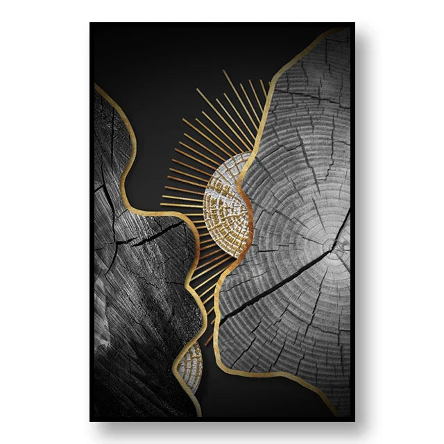 Sophisticated Black and Gold Tree Ring Canvas Art for Home
