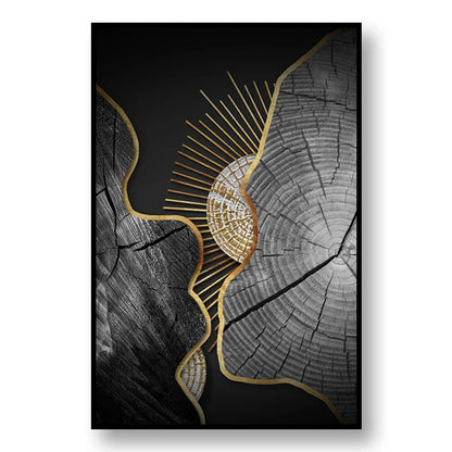 Sophisticated Black and Gold Tree Ring Canvas Art for Home