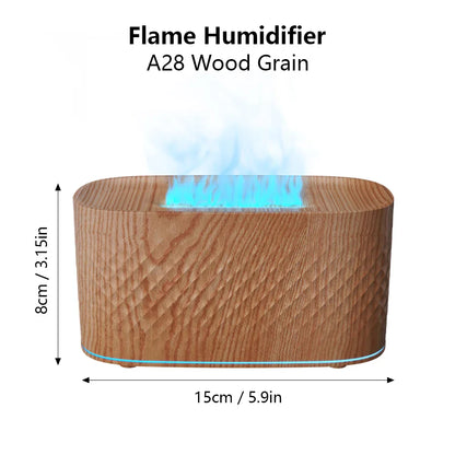 Ultrasonic Humidifier with LED Flame Effect, Timer & Auto Shut-Off - USB 5V Aromatherapy Diffuser
