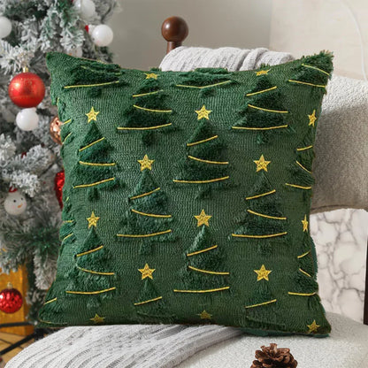 Emerald Green Christmas Pillow Cover with Gold Stars | 45x45 cm
