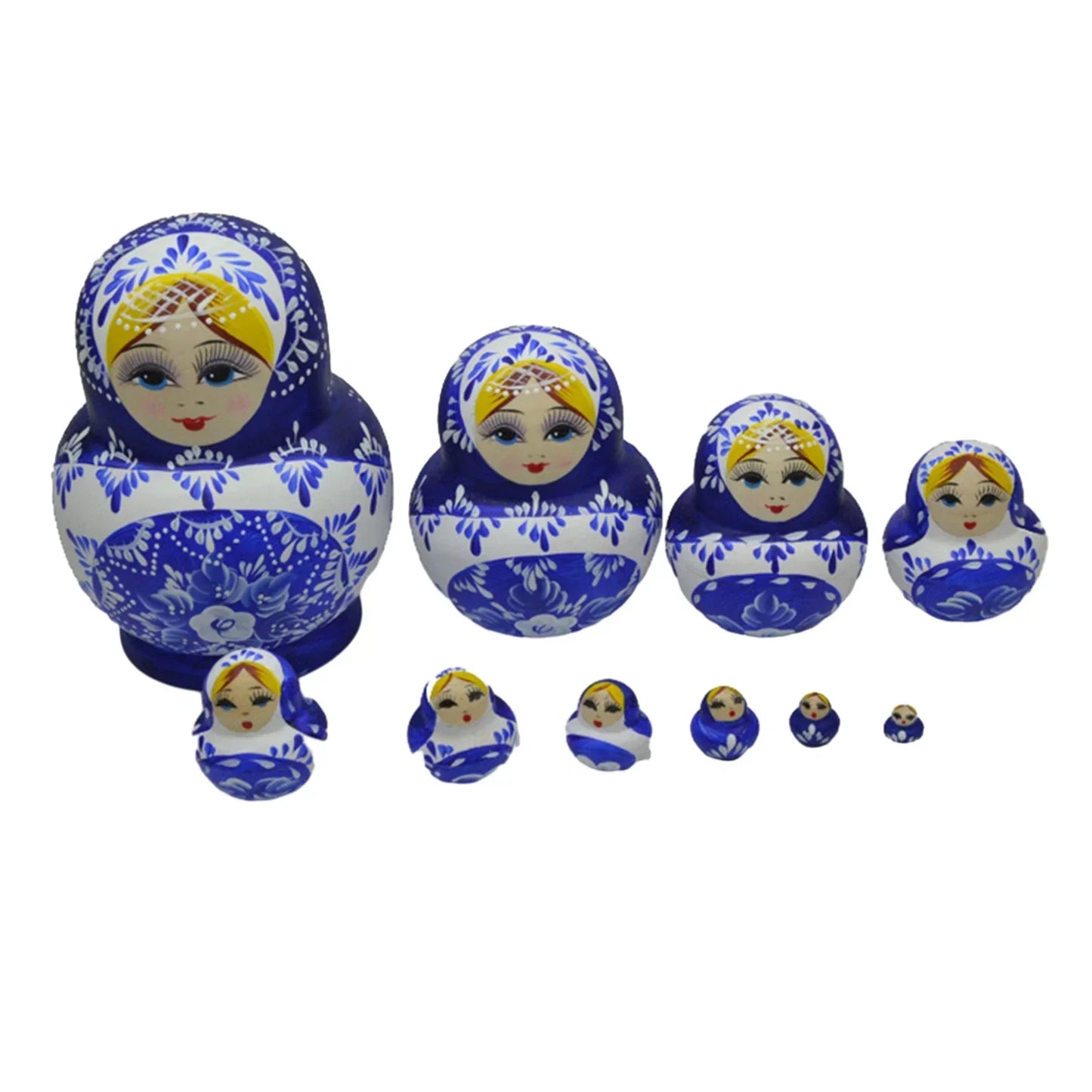 Set of 10 Wooden Russian Nesting Dolls - Matryoshka Dolls