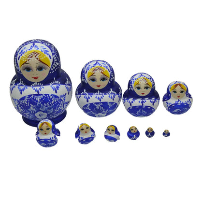 Set of 10 Wooden Russian Nesting Dolls - Matryoshka Dolls