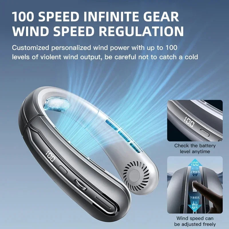 Rechargeable Neck Breeze Fan with LED Battery Indicator 8000mAh