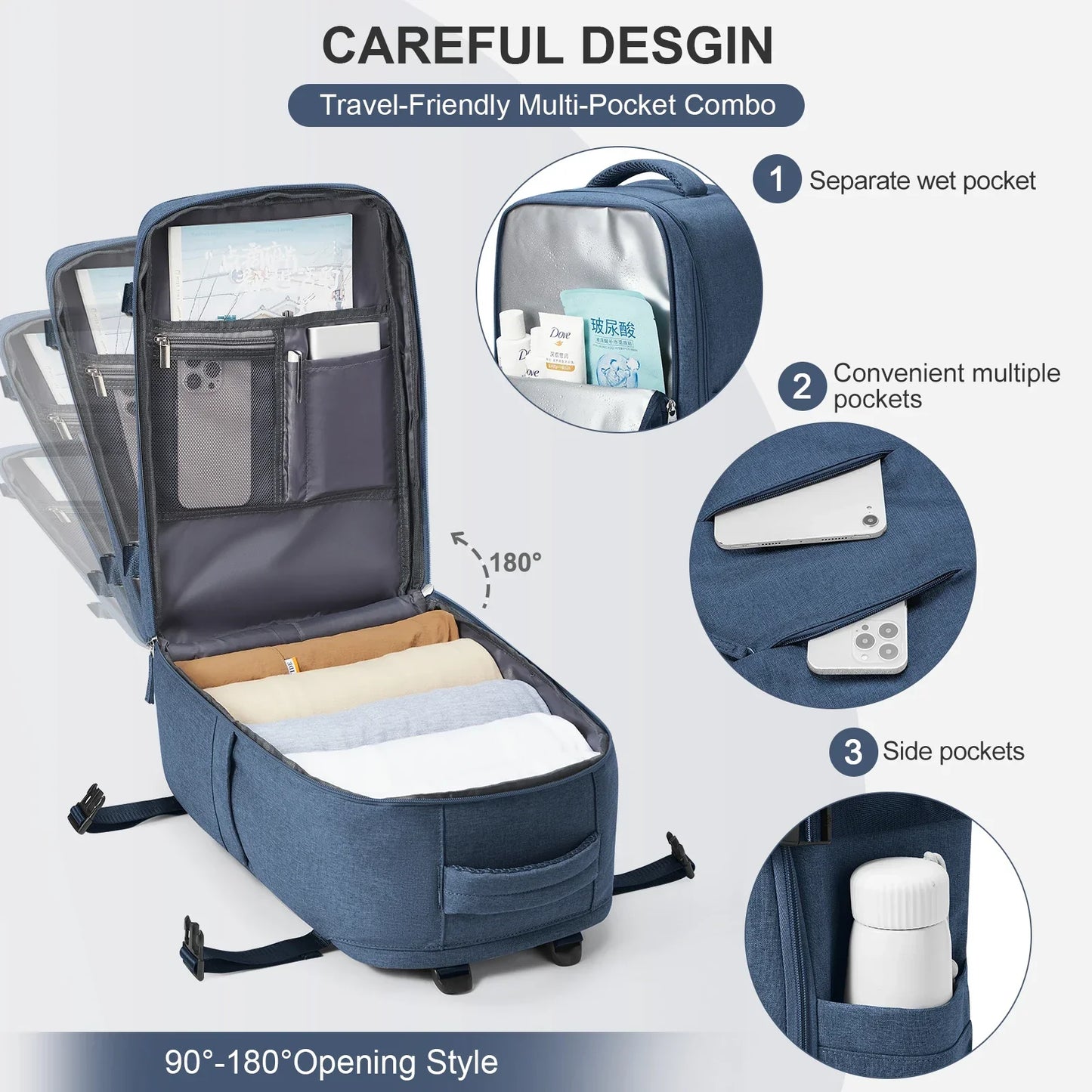 Waterproof Travel Backpack with 15.6" Laptop Compartment - Wet-Dry Separation