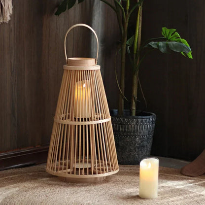 Outdoor and Tabletop Rattan Lantern with Flameless Candle