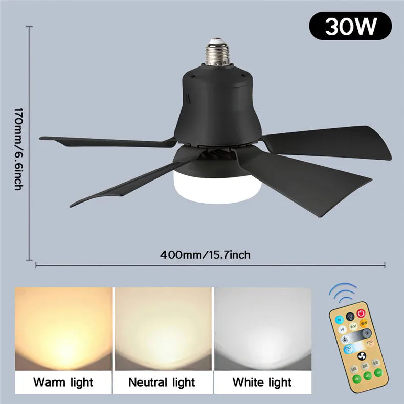 30W Remote-Controlled Ceiling Fan Light - LED Dimming, Quiet Design for Bedroom & Living Room