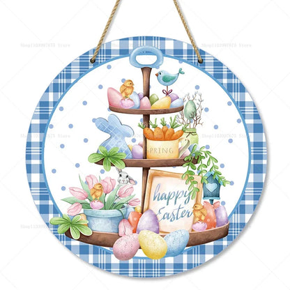 Spring Wooden Door Decoration - Rustic Bunny Wall Sign