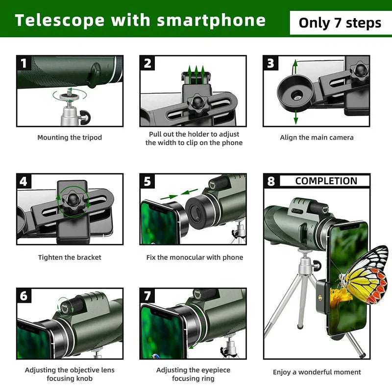 80x100 High Definition Zoom Monocular Telescope: Portable Binoculars for Hunting, Camping, and Outdoor Adventures