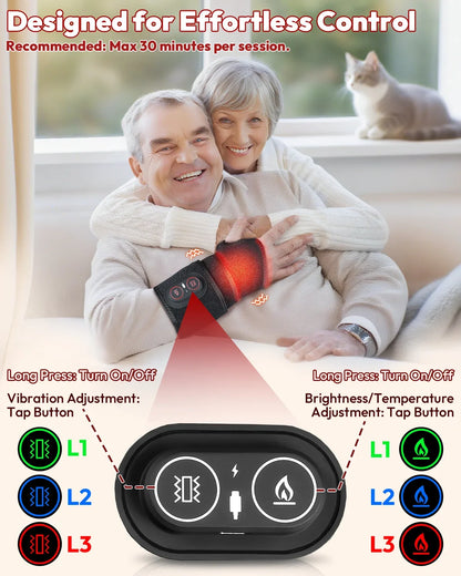 Wireless Red and Infrared Light Therapy Wrap with Heat and Vibration – 3 Settings, USB-C