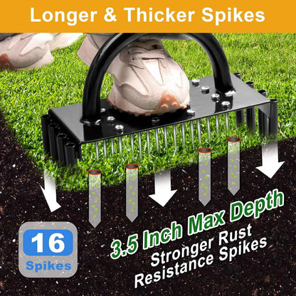Manual Lawn Aerator with Carbon Steel | 16 Spikes & 8 Hollow Tines | For Healthy Grass and Garden