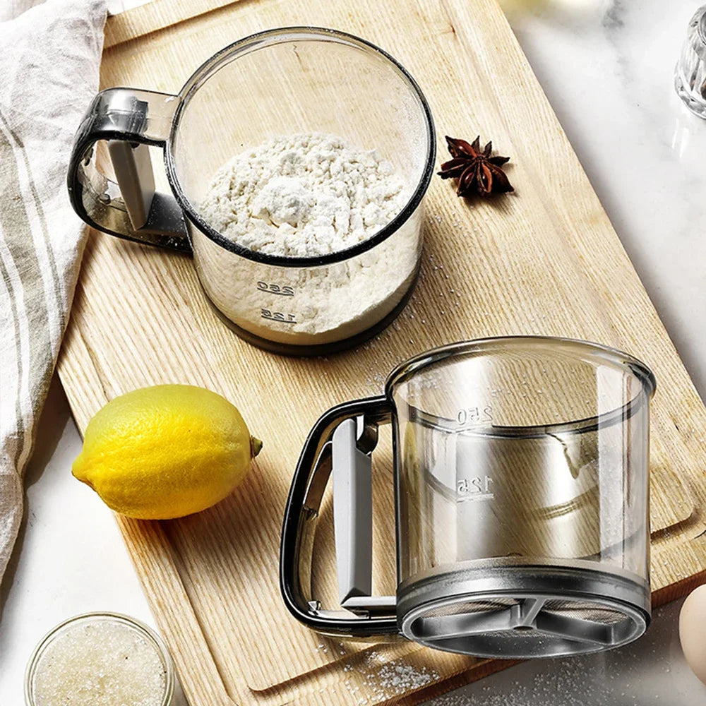 Flour Sifter with One-Hand Operation | Fine Mesh | BPA-Free | 250ml for Flour & Powdered Sugar