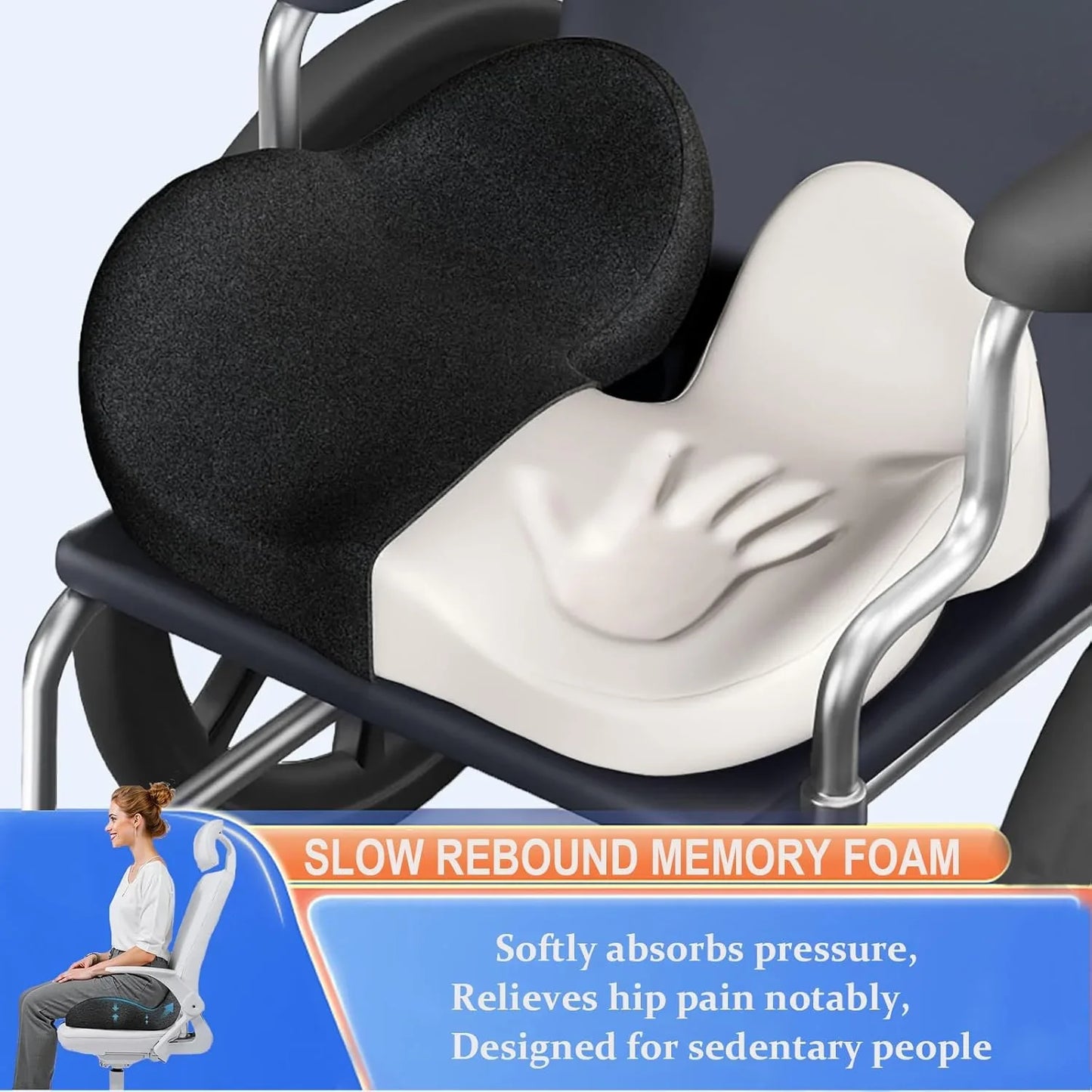 Ergonomic Seat Cushion with Extra Thick Memory Foam for Coccyx and Hip Support