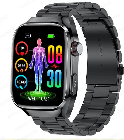 Health Smartwatch with Blood Sugar, Uric Acid, ECG+PPG, and Bluetooth Call
