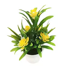 Artificial Lotus Flowers with Leaves in Pot | 18 cm Home & Office Decor