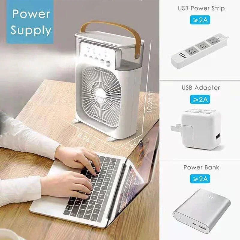 Portable 3-in-1 Air Cooler with Humidifier, Fan, and LED Night Light