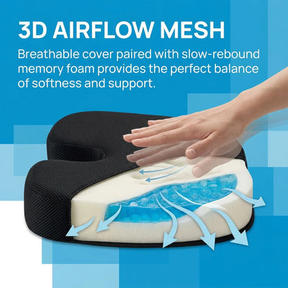 Memory Foam Seat Cushion with Cooling Gel | Office Chair Pillow for Coccyx with Non-Slip Base and Breathable Cover