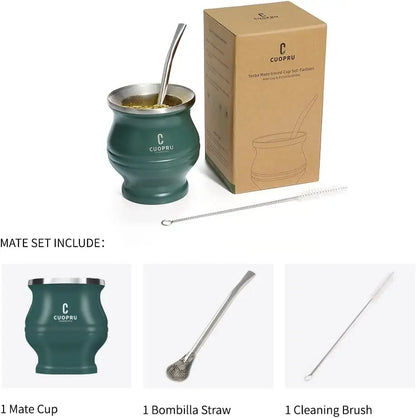 Stainless Steel Yerba Mate Cup Set with Double-Wall Insulation and Straw