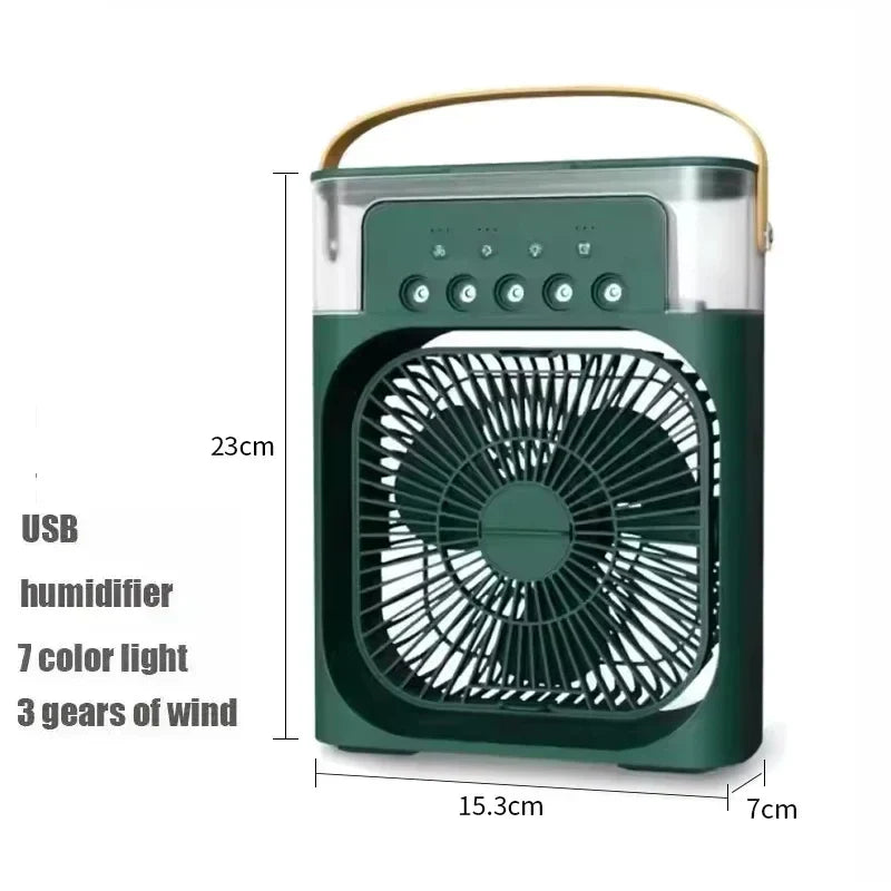 Portable 3-in-1 Air Conditioner Fan – Mini Cooler with LED Light, Humidifier, Adjustable Air for Home & Office