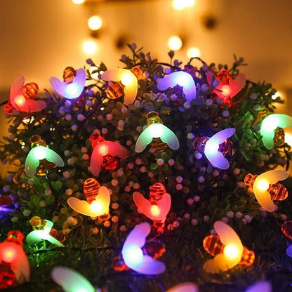 Solar String Lights with Bees | 8 Lighting Modes | Weatherproof & Energy Efficient | Warm White / Multicolor