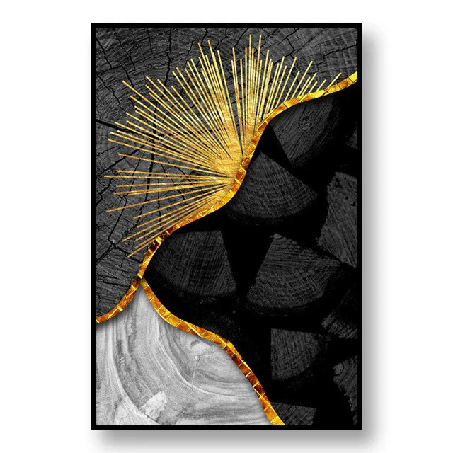 Sophisticated Black and Gold Tree Ring Canvas Art for Home
