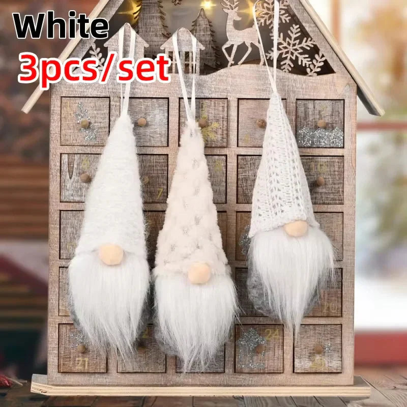 3-Piece Scandinavian Gnome Decoration Set | Fabric and Plush | Hanging Ornaments for Christmas Tree & Home