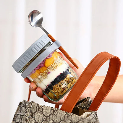 Portable Multifunctional Breakfast Cup with Lid and Spoon - Ideal for Oatmeal, Cereal, Nuts, Yogurt, Salad, and More - Heat-Resistant Tumbler for Juice and Milk