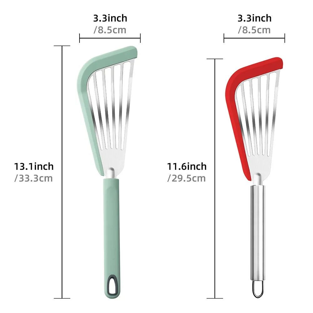 Silicone-Edged Slotted Turner - Heat-Resistant Stainless Steel Fish Spatula